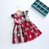 Baby Girls Love Heart Plaid Printing Dress Children Lattice Flying Sleeves Princess Dresses Summer 2018 Boutique Kids Clothes 2 Colors