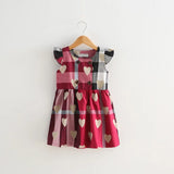 Baby Girls Love Heart Plaid Printing Dress Children Lattice Flying Sleeves Princess Dresses Summer 2018 Boutique Kids Clothes 2 Colors