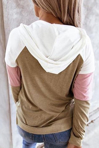 Fashion Casual Solid Patchwork Hooded Collar Tops(12 colors)