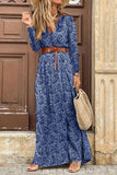 Fashion Bohemian Print With Belt V Neck Cake Skirt Dresses(3 Colors)