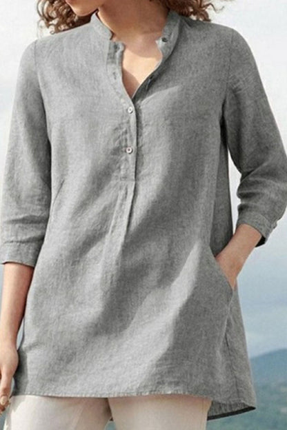 Fashion Casual Solid Split Joint Mandarin Collar Tops