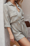 Fashion Casual Solid Split Joint Turndown Collar Loose Jumpsuits