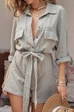 Fashion Casual Solid Split Joint Turndown Collar Loose Jumpsuits