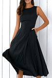 Fashion Casual Solid Split Joint O Neck A Line Dresses