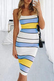 Fashion Casual Striped Patchwork Spaghetti Strap Pencil Skirt Dresses