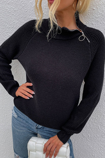 Fashion Casual Solid Split Joint Turtleneck Tops