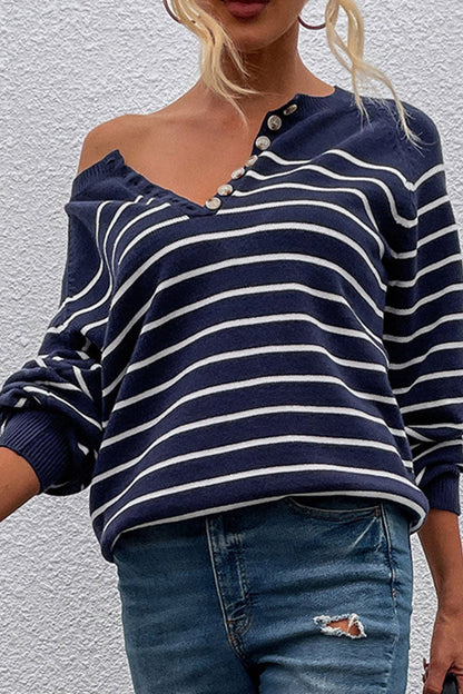 Fashion Casual Striped Split Joint O Neck Tops(6 colors)