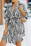 Fashion Casual Striped Buckle With Belt Turndown Collar Shirt Dress Dresses（7 colors）