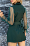 Fashion Elegant Solid See-through Turndown Collar A Line Dresses(4 colors)