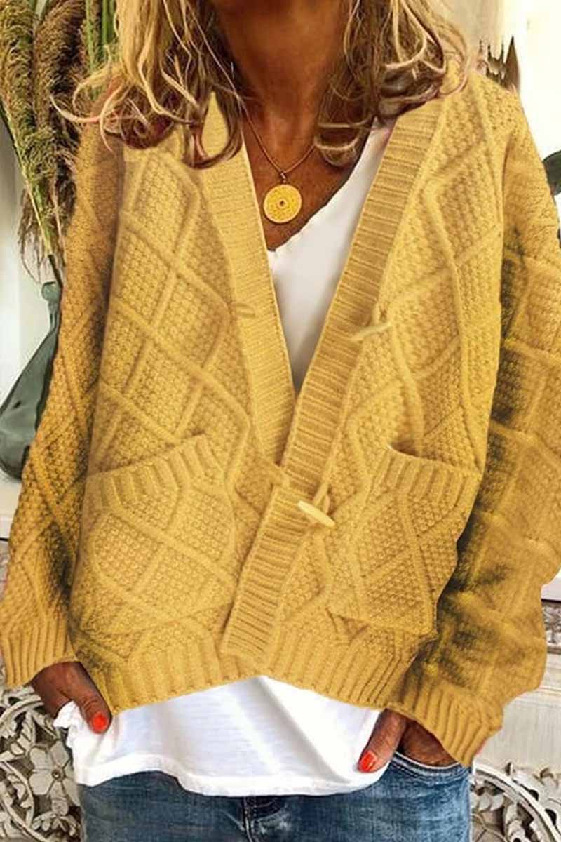 Vlovelaw Solid Ribbed Horn Buckle Pockets Cardigan(4 Colors)