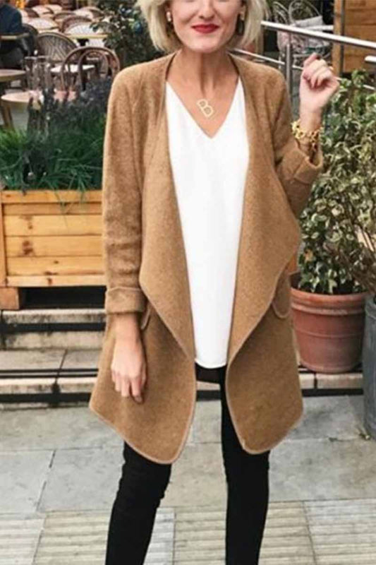 Vlovelaw Solid Color Loose Coat With Pockets