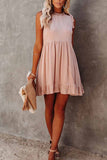 Vlovelaw Solid Color Ruffled Waist Mini Dress