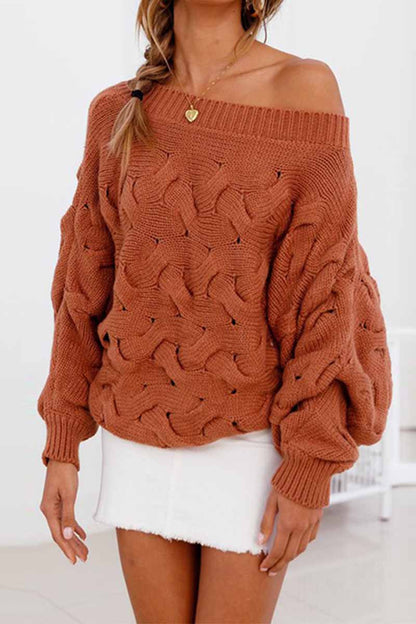 Vlovelaw Strapless Hollow Lantern Sleeve Sweater