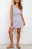 Vlovelaw Summer Sexy One-Shoulder Lace-Up Stripes Mini Dress