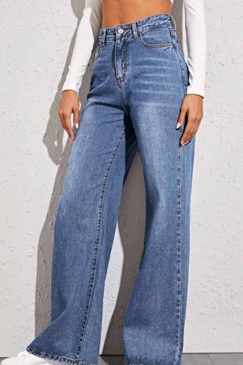 Vlovelaw Solid Loose Blue Denim Trousers