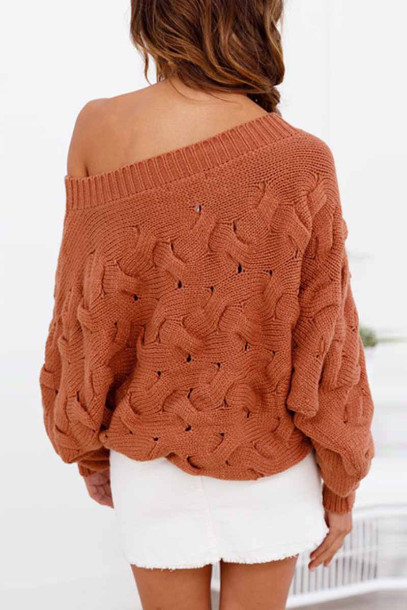 Vlovelaw Strapless Hollow Lantern Sleeve Sweater