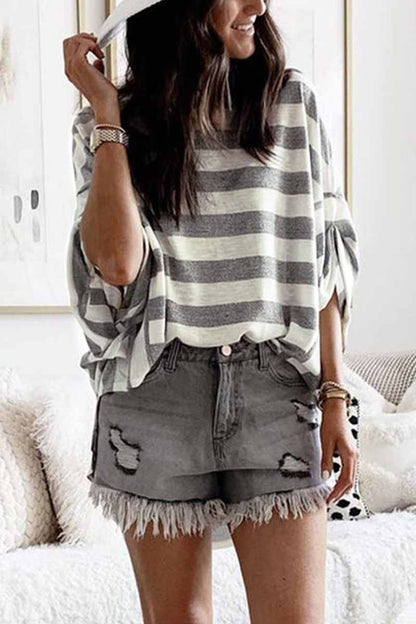 Vlovelaw Striped Loose Round Neck Top