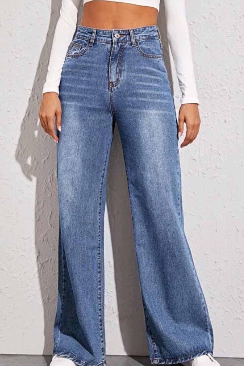 Vlovelaw Solid Loose Blue Denim Trousers