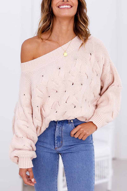 Vlovelaw Strapless Hollow Lantern Sleeve Sweater