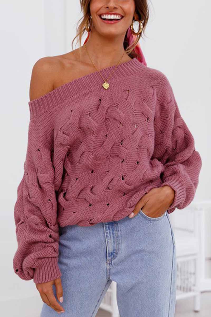 Vlovelaw Strapless Hollow Lantern Sleeve Sweater