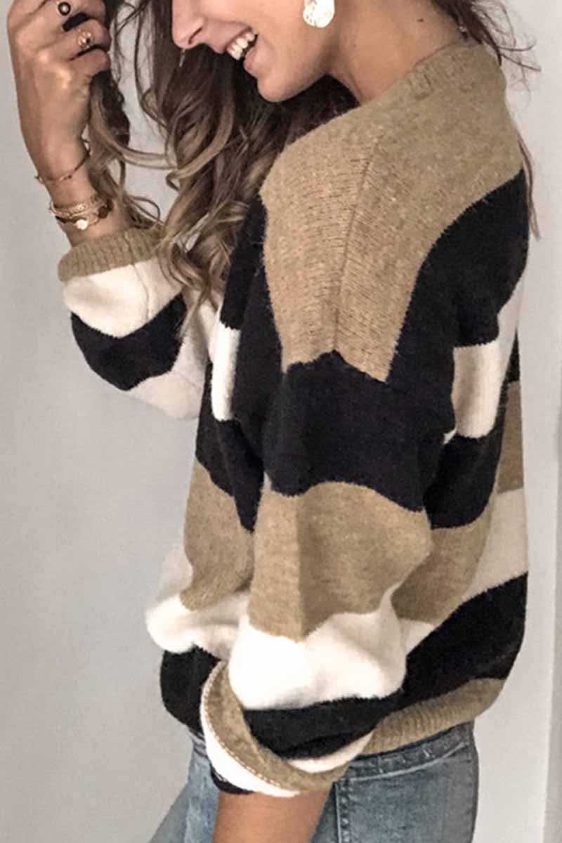 Vlovelaw Striped O-Neck Contrast Sweater(3 Colors)