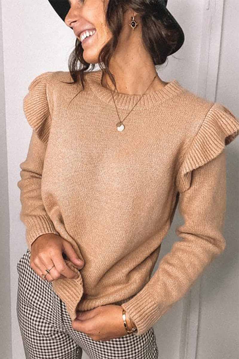 Vlovelaw Solid Color Ruffle Knitted Sweater